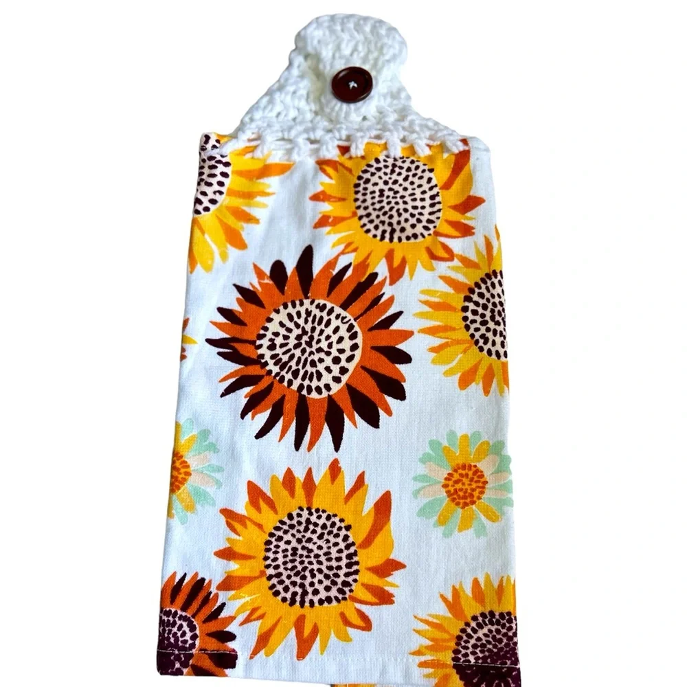 Hand Crafted Colorful Sunflowers Hanging Hand Towel Crochet Top
